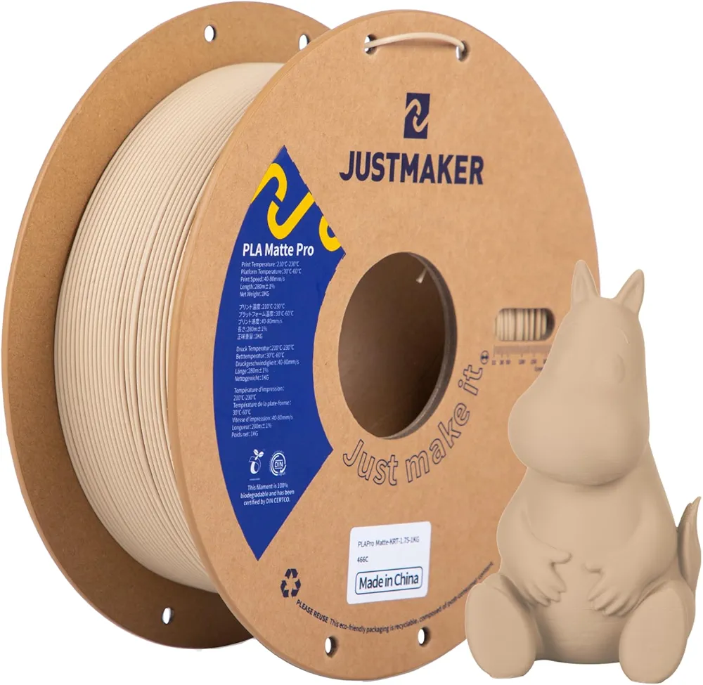 PLA Matte 3D Printer Filament, Upgrade Cardboard Spool, Print with Most 3D Printers, Dimensional Accuracy +/-0.03mm, 1.75mm, 1kg, Kraft