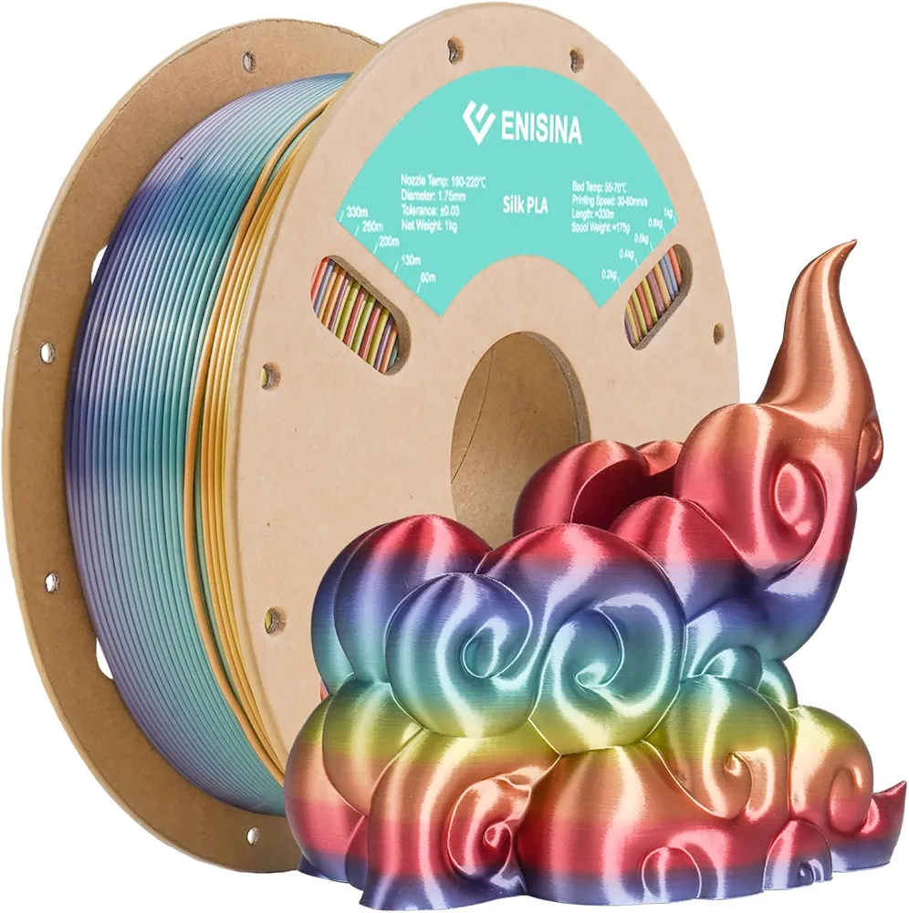Silk Rainbow PLA Filament 1.75mm with Gradient Five Colors，Compatible for FDM 3D Printer