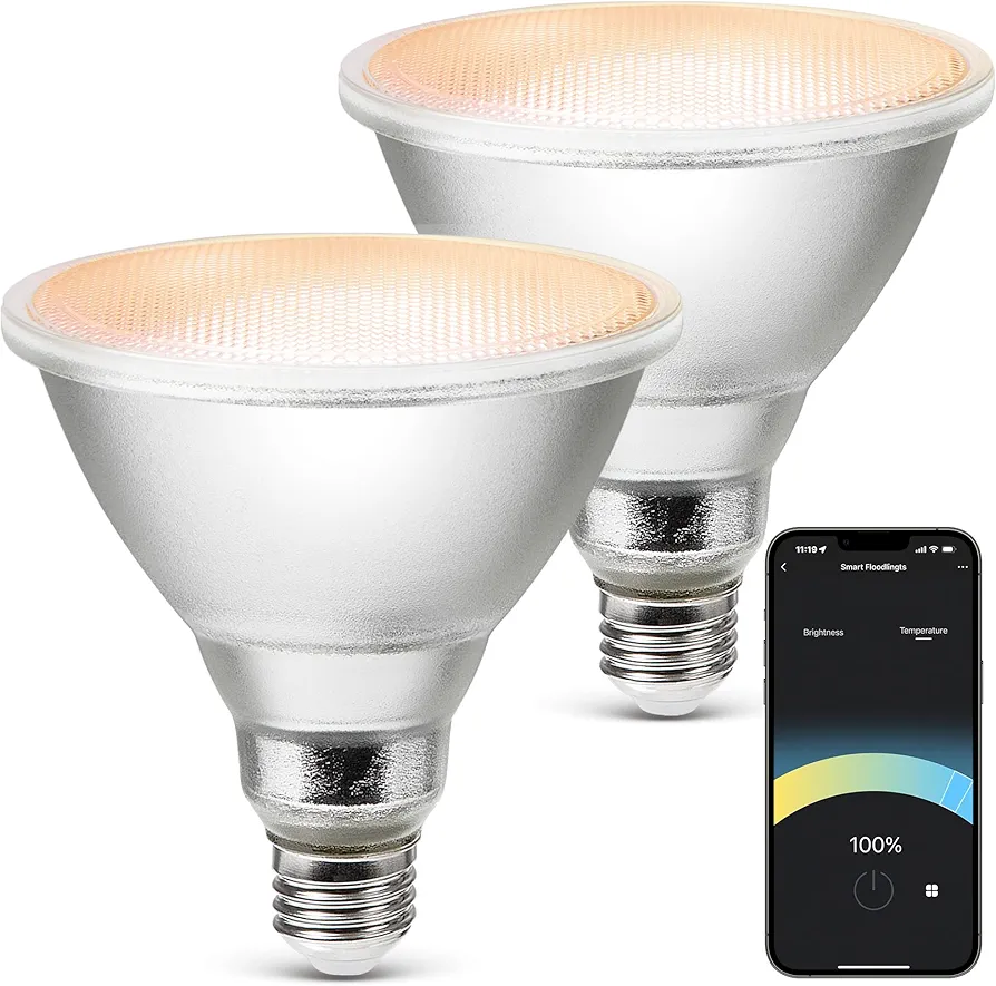 Geeni LUX Smart Floodlight, White – Outdoor 2700K-6500K Dimmable LED Bulb, E26, PAR38, 11W, 1000 Lumens – No Hub Needed - Compatible with Alexa, Google Home, Requires 2.4 GHz WiFi, 2 Pack