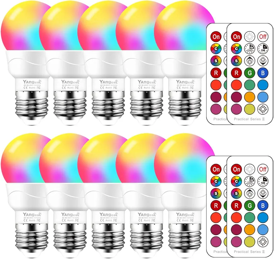 LED Light Bulbs 40W Equivalent, RGB Color Changing Light Bulb with Remote Control, E26 Base, Pack of 10