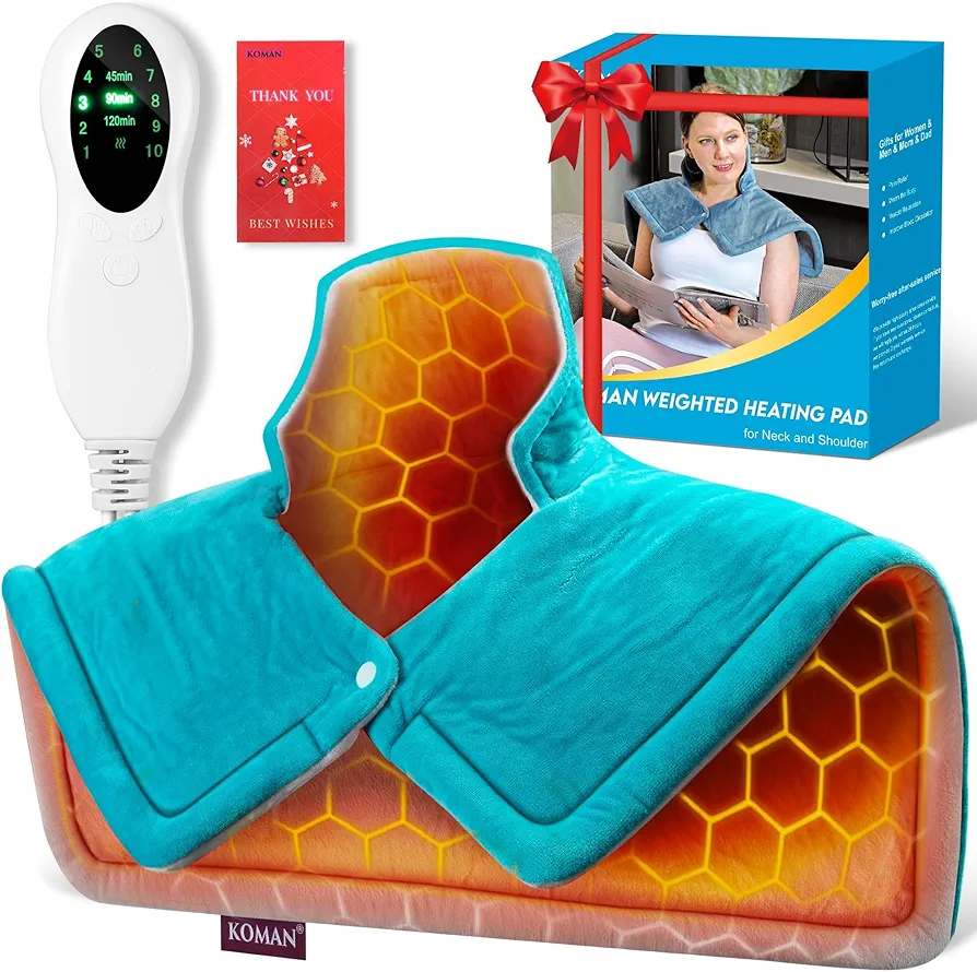 KOMAN Heating Pad for Neck and Shoulder, Weighted Electric Heating Pad for Back Pain Relief, Wearable Body Heating Pad with 10 Heat Settings, Fast Heating, Auto Shut-Off,Machine-Washable