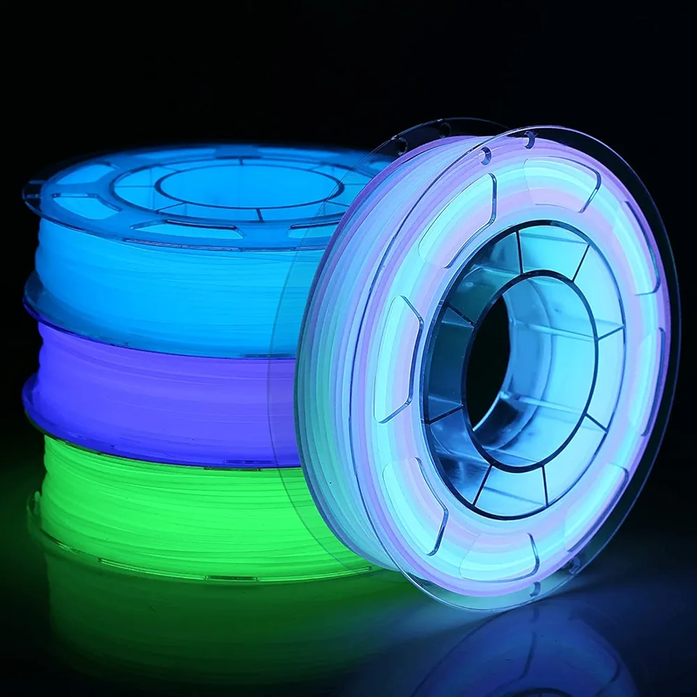 AMOLEN Glow in The Dark After Absorbing Multicolor Fast Change 3D Printer Filament, 5 Meter Green, Blue and Deep Blue(Purple) Bundle, PLA Filament 1.75mm, 3D Printing Filament 200g X 4 Pack