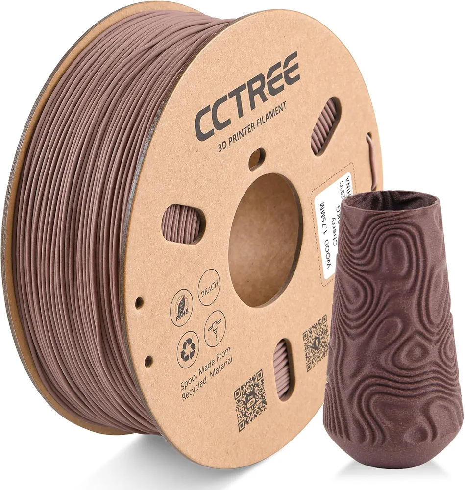 Wood PLA+ Filament 1.75mm, Real Wood Fibers Added 3D Printer PLA Plus, Dimensional Accuracy +/- 0.03mm, 1kg Spool(2.2lbs), Wood Texture PLA Filament for Most FDM 3D Printers, Wood Cherry