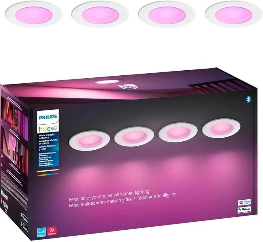 Philips Hue Smart 6 Inch LED Downlight - 4 Pack, Color-Changing, 1100LM - Control with App, Compatible with Alexa, Google Assistant, Apple HomeKit