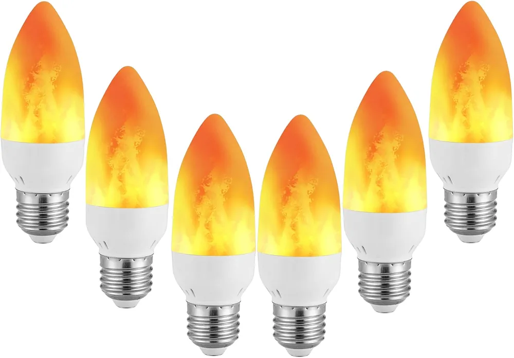 Lpraer 6Packs E26/E27 LED Flame Effect Light Bulbs Flickering Flame Tip Candelabra Light Bulbs Warm White, Chandelier Bulbs for Easter Halloween