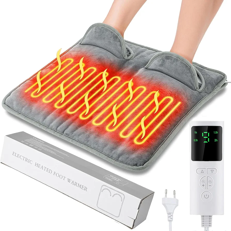 Yuehuam Electric Foot Warmer Heated Foot Warmer Soft Flannel Foot Heater with 9 Levels Temp and 4 Timers, Auto Off Washable Feet Heating Pad Electric Heating Pad for Bed, Under Desk, Office