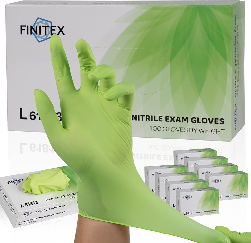 FINITEX Nitrile Disposable Latex-Free Gloves Green - 3.5mil 1000PCS Powder-Free Gloves Cleaning Medical Exam Food Gloves