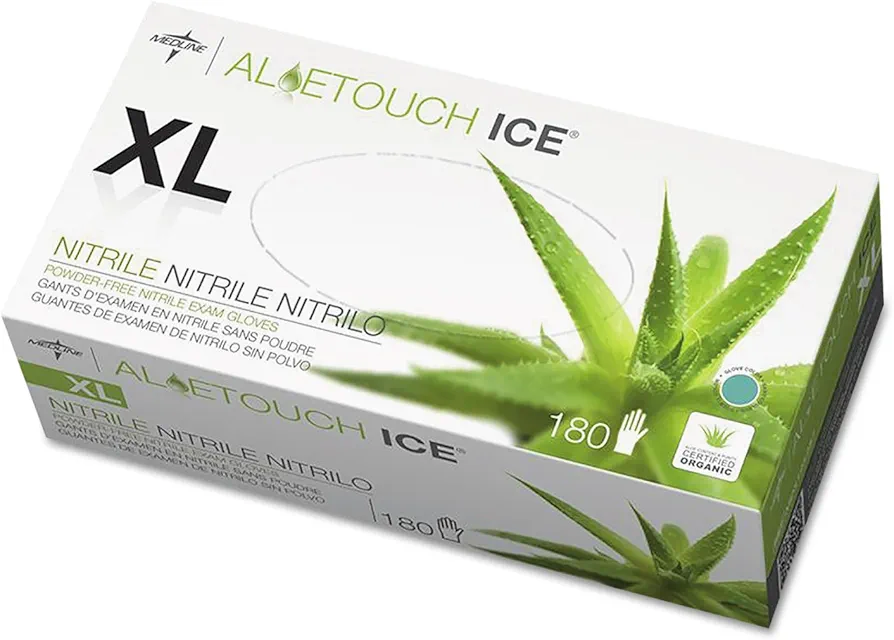 Medline Aloetouch Ice Nitrile Exam Gloves, X-Large, Green, 180/Box