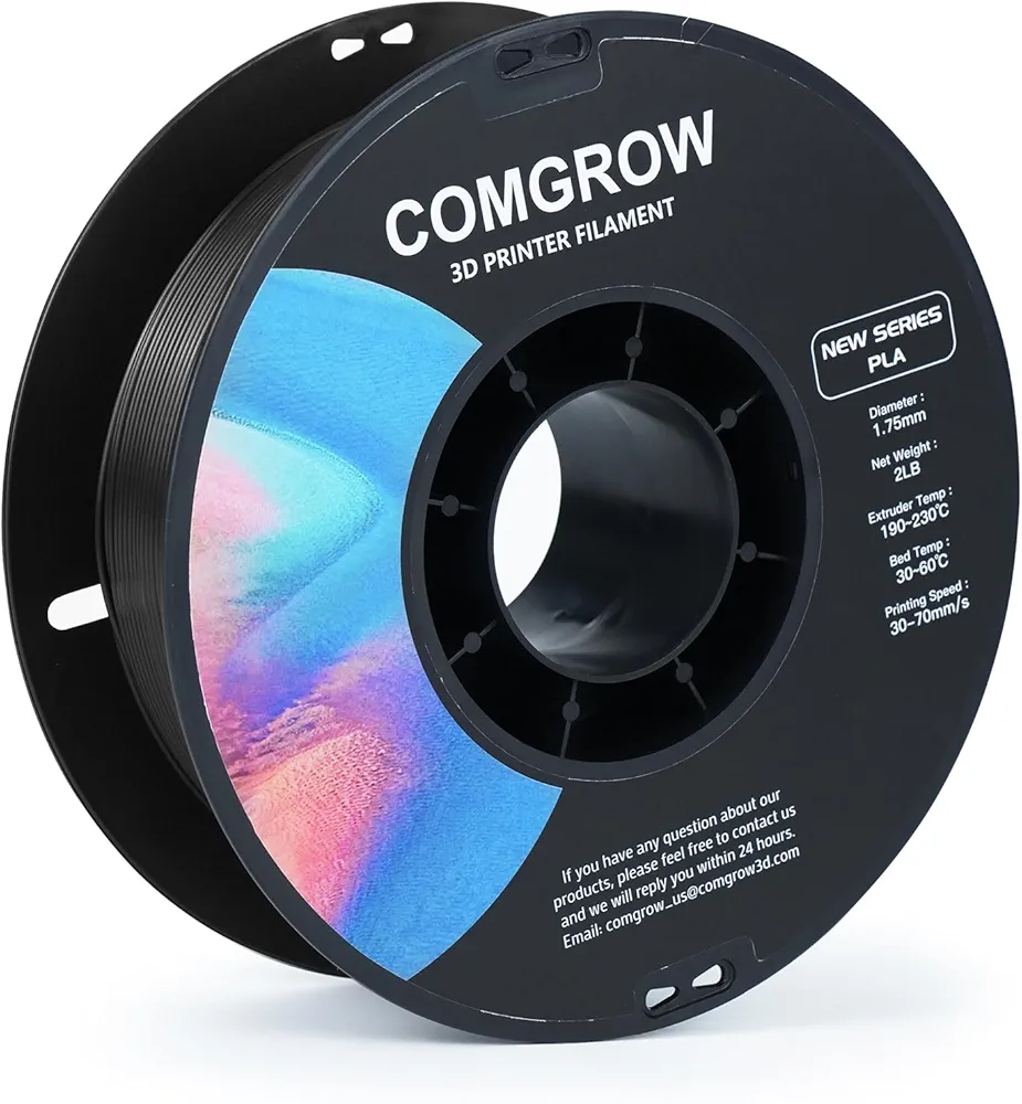 Comgrow PLA 3D Printer Filament, Durable and Stronger 3D Printer PLA Filament 1.75mm Fit Most 3D Printers, Dimensional Accuracy +/- 0.02 mm, 2LBS Spool PLA White Black