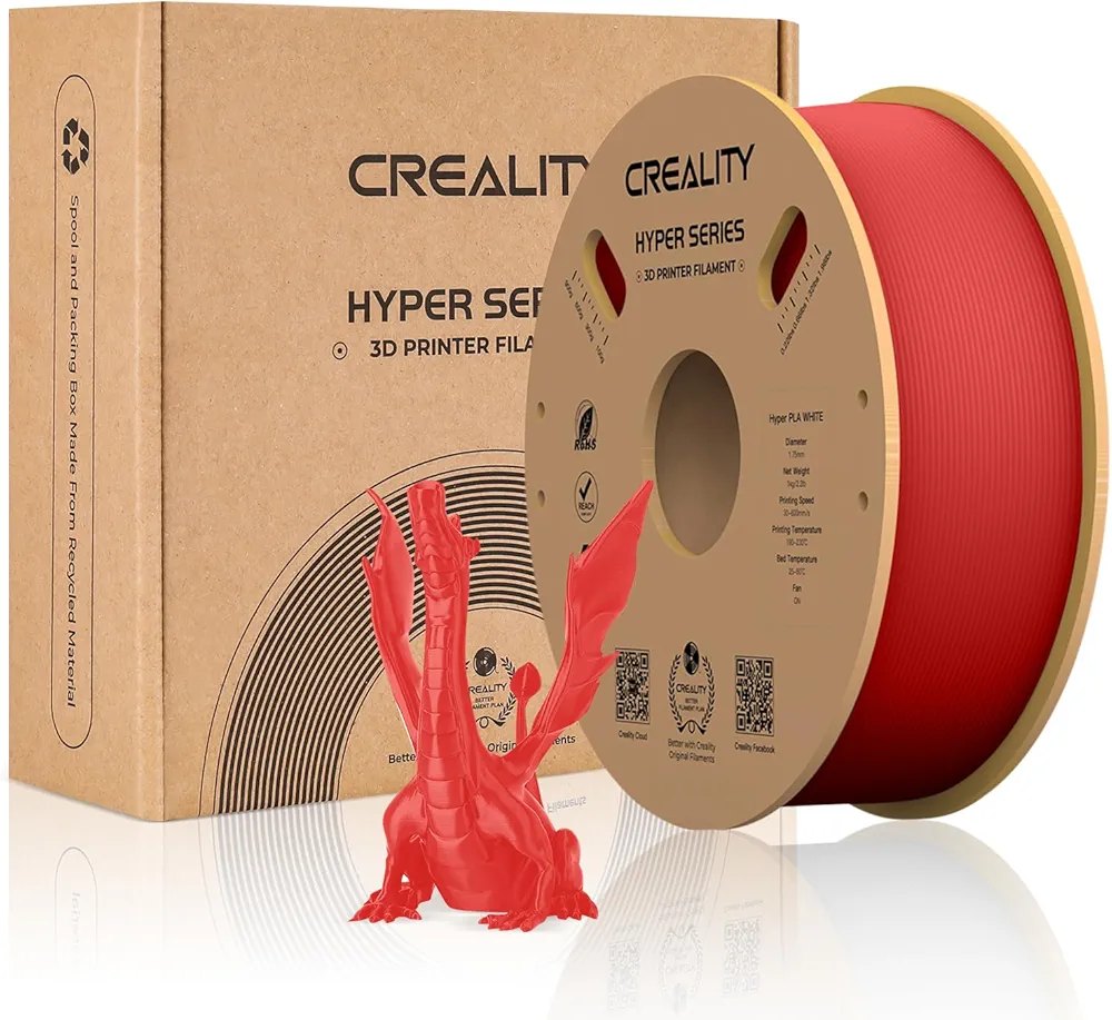 Creality Hyper 3D Printer PLA Red Filament High Speed Printing 1.75mm 2.2lbs Spool ±0.03mm Dimensional Accuracy Flow Durable Resistant Smooth for Ender 3 v3 Plus KE K1 Max K1C 3D Printers