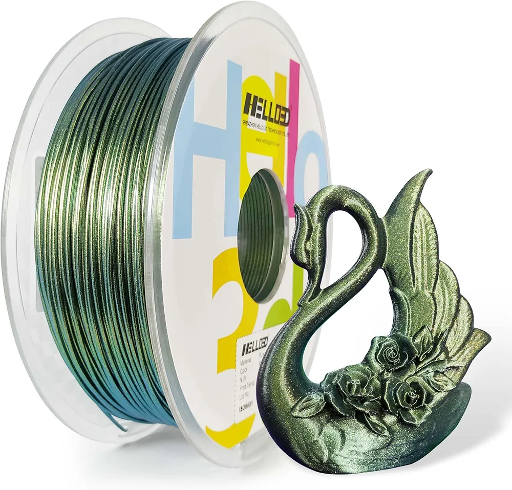 HELLO3D PLA 3D Printer Filament,Sparkly Glitter Shiny PLA Filament Color Change Gold by Light,Magic PLA Galaxy 3D Printing Filament 1KG Spool (2.2lbs)