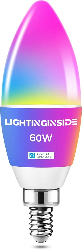 Smart Candelabra Light Bulbs 60W Equivalent, Compatible with Alexa/Google Assistant, No Hub Required, 500LM 6W Bulb, 2.4G WiFi Only, ETL Listed, WiFi E12 LED Candle Bulb, 1PC
