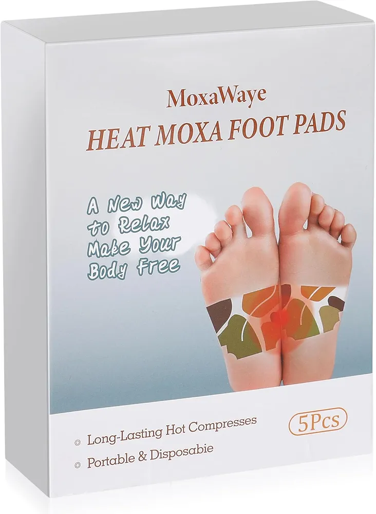 Heat Moxa Foot Pads, Self Heating Patch, Natural Wormwood Ingredients Hot Compress Wraps, 5 Count