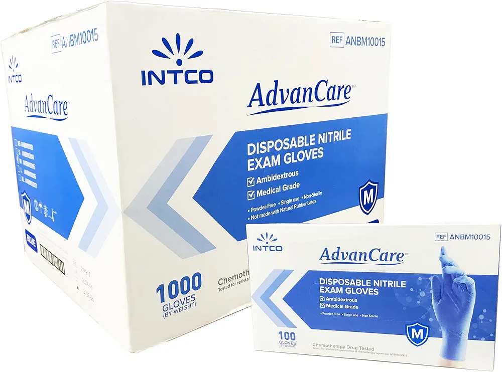 AdvanCare Disposable Nitrile Exam Gloves ANBM10015, Powder Free & Latex Free, Medical Grade (Blue, Medium (10 Pack))