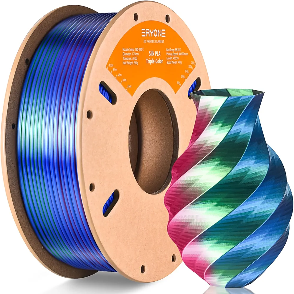 ERYONE Silk Tri Color PLA Filament 3D Printer 1.75mm +/- 0.03mm, Multicolor Filament Tricolor PLA 250G(0.55lbs) Cardboard Spool, Red Blue Green