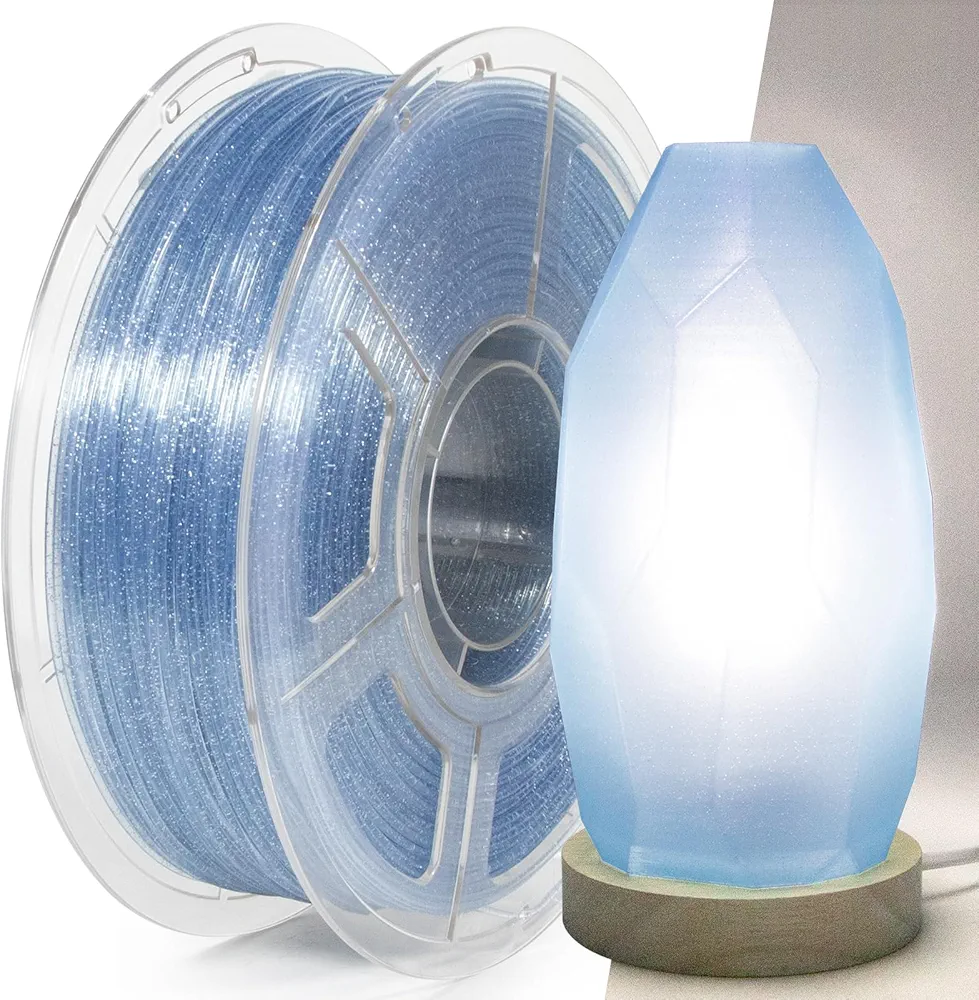 Glitter Clear 3D Printer Filament 1.75mm, High Speed PLA Plus Filament for 30-600mm/s, Clear PLA+ Filament with Shiny Sparkling, Sky Blue Transparent PLA Filament 1kg(2.2lbs) Spool