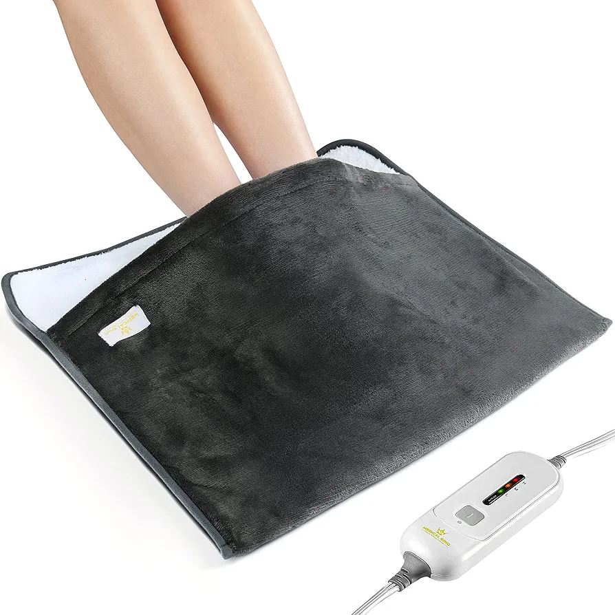 Foot Warmer Electric Heated Foot Warmer - Extra Large Foot Heating Pad for Bed, Office, Under Desk,- 3 Temperature Settings, Auto Shut Off, Machine Washable - Flannel Grey Medical King