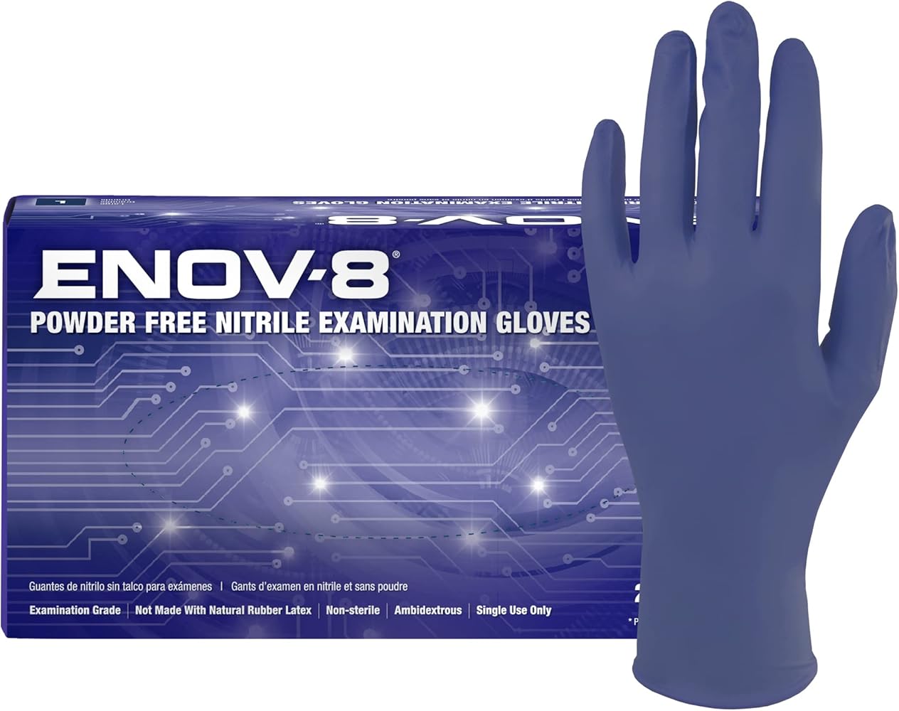 Adenna GL-NCF225BFL ENOV-8 3.5 Mil Powder-Free Nitrile Exam Gloves for Sensitive Skin, Medical Grade, Blue Sunset