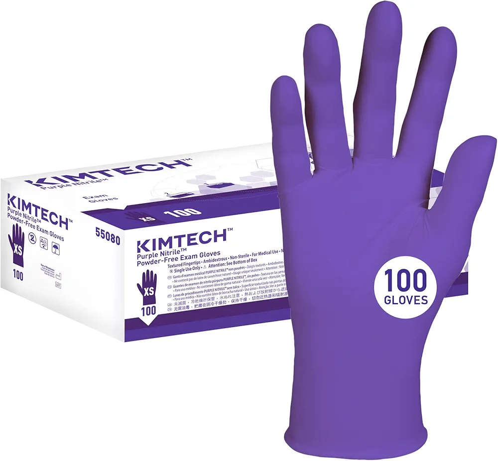 Kimtech™ Purple Nitrile™ Exam Gloves (55080), 5.9 Mil, Ambidextrous, 9.5”, XS, 100 Nitrile Gloves/Box