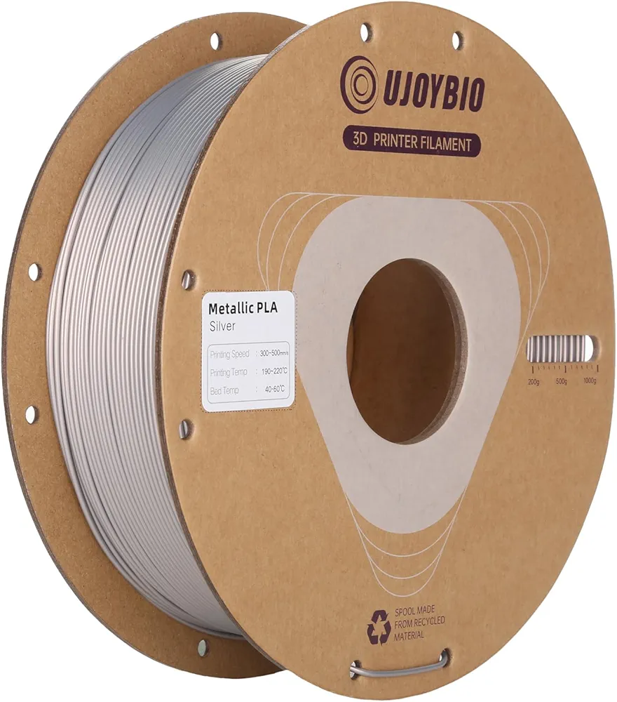 Metallic PLA Plus Filament 1.75mm +/- 0.02 mm, PLA+ 3D Printer Filament 300-500 mm/s High Speed Printing, High Tough & Strength PLA Pro Filament, 1kg Silver