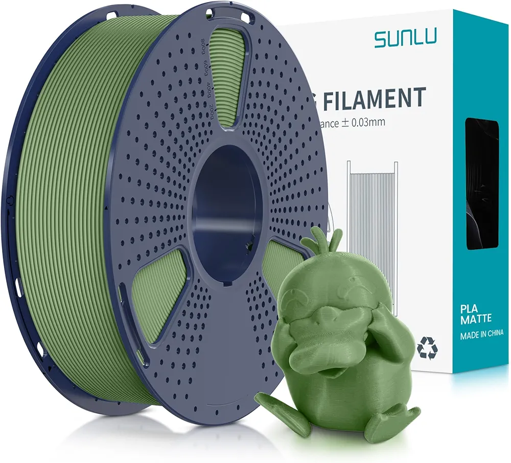 SUNLU 3D Printer Filament PLA Matte 1.75mm, Neatly Wound Filament, Smooth Matte Finish, Print with 99% FDM 3D Printers, 1kg Spool (2.2lbs), 330 Meters, Matte Olive Green