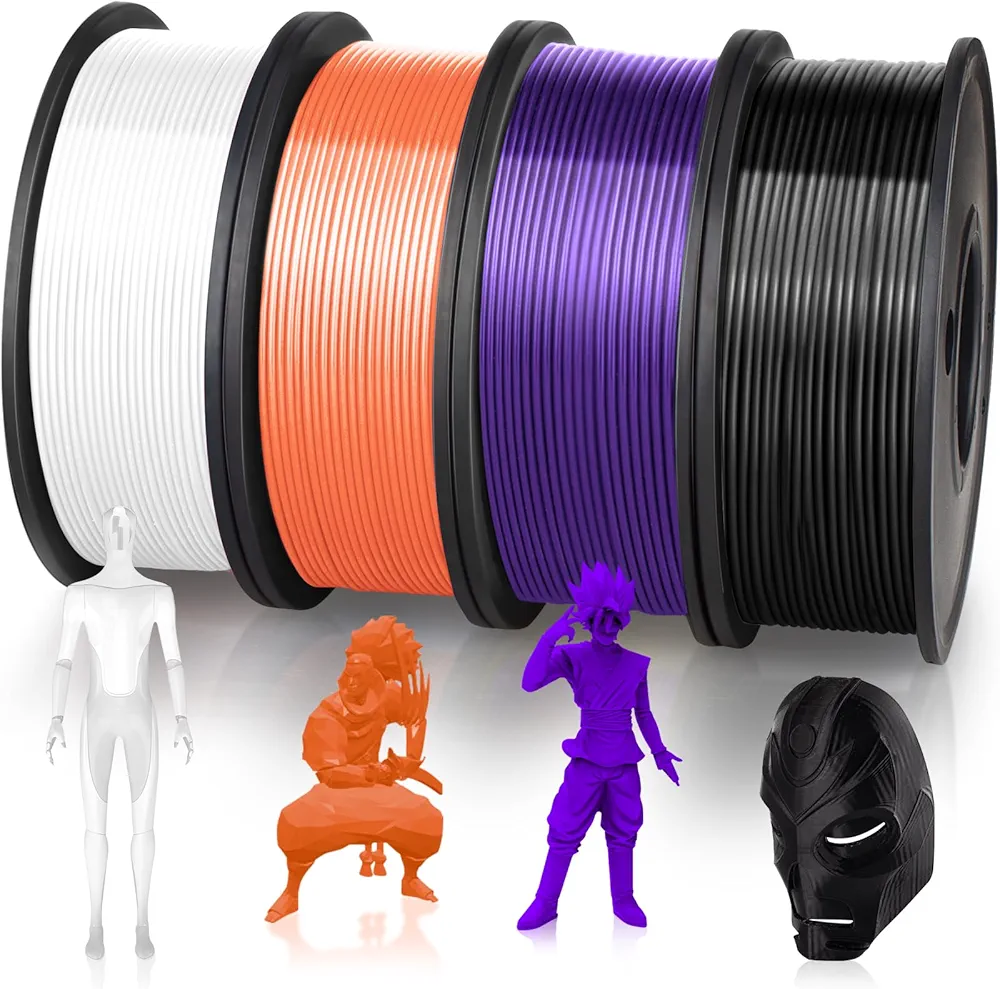 PLA 3D Printing Filament 1.75mm, 250g×4 Spools, PLA Filament Bundle 4 Colors, 1Kg in Total, 3D Printer Filament Dimensional Accuracy +/- 0.02mm, No Clogging&Bubble, Fit for Most FDM Printer