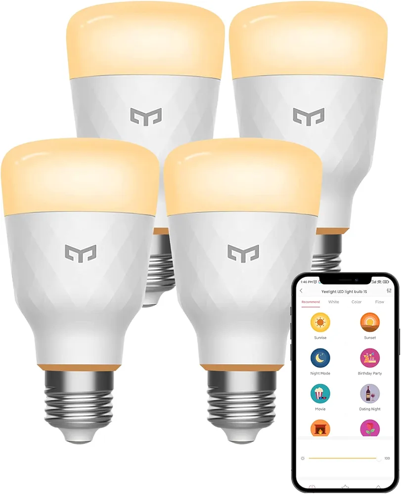 YEELIGHT Smart Light Bulbs 1S, Dimmable Warm White Alexa Light Bulb, Compatible with Alexa & Homekit and Google Home Assistant, No Hub Required, Voice Control Smart Home Device, A19 LED Bulbs - 4pack