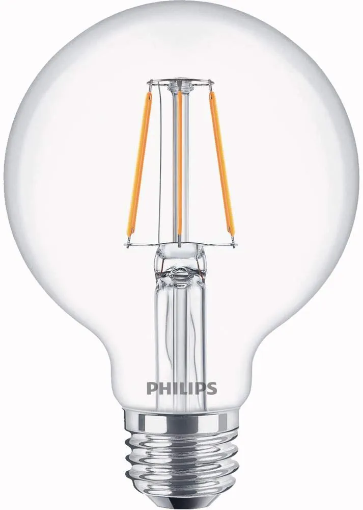 Philips LED Indoor/Outdoor G25 Clear Glass Dimmable Filament Light Bulb with Warm Glow Effect: 350-Lumen, 2700-2200 Kelvin, 5-Watt (40-Watt Equivalent), E26 Medium Base, Soft White, 6-Pack