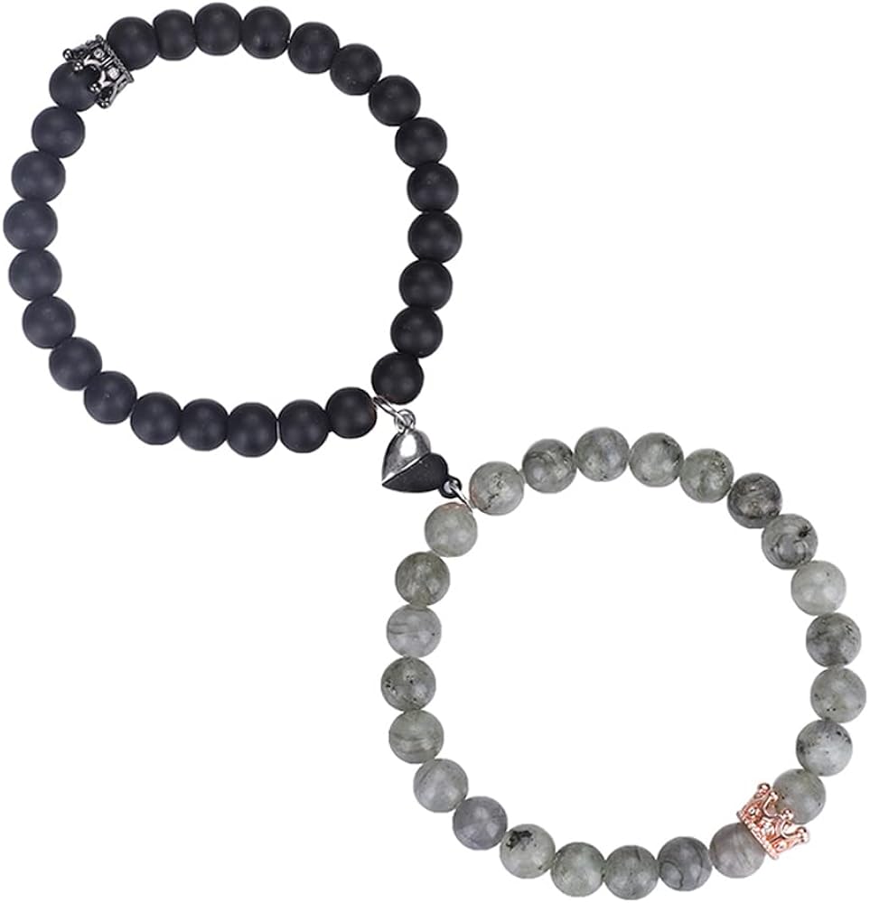 UEUC King&Queen Crown Distance Couple Bracelets His and Her Friendship 8mm Beads Bracelet