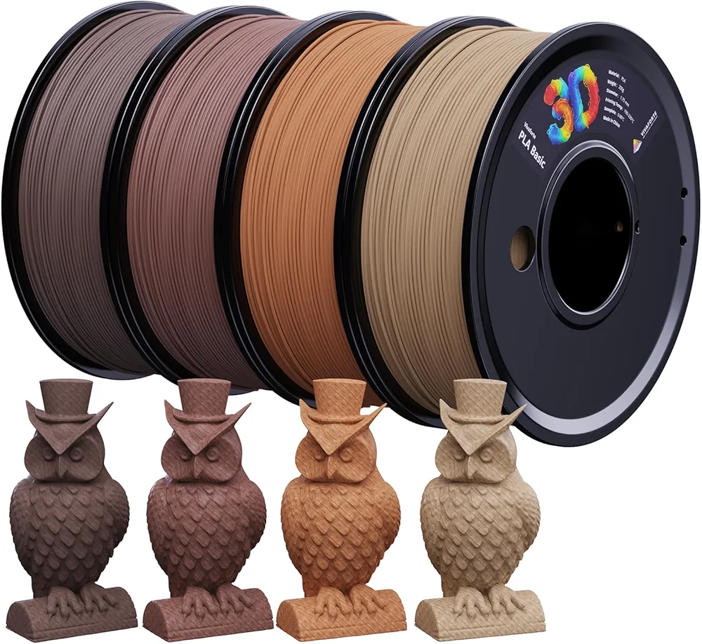 Wood 3D Printer Filament Bundle,Wood PLA Filament Bundle,Wood Filament PLA,PLA Filament 1.75mm,3D Filament,3D Printer Accessories,pla Wood,Fit Most FDM 3D Printers,250g X 4 Pack
