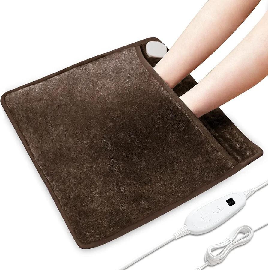DAILYLIFE Heated Foot Warmers, 20"x24" Electric Heating Pad for Feet with 6 Heat Settings, Overheating Protection, 2 Hours Auto-Off, Machine Washable, Brown