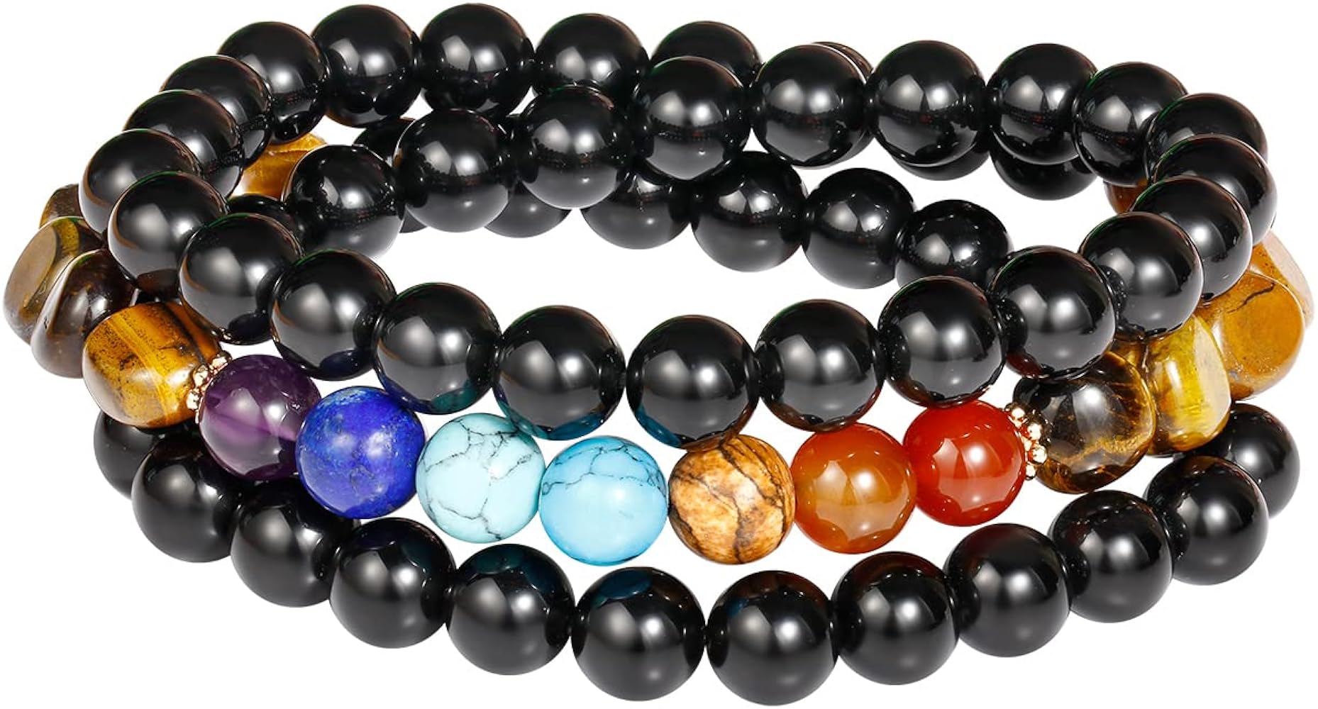 7 Chakra Wrap Beaded Bracelets Crystals and Gemstones Tiger Eye Black Obsidian Bracelet for Women Bring Good Luck Prosperity Balance