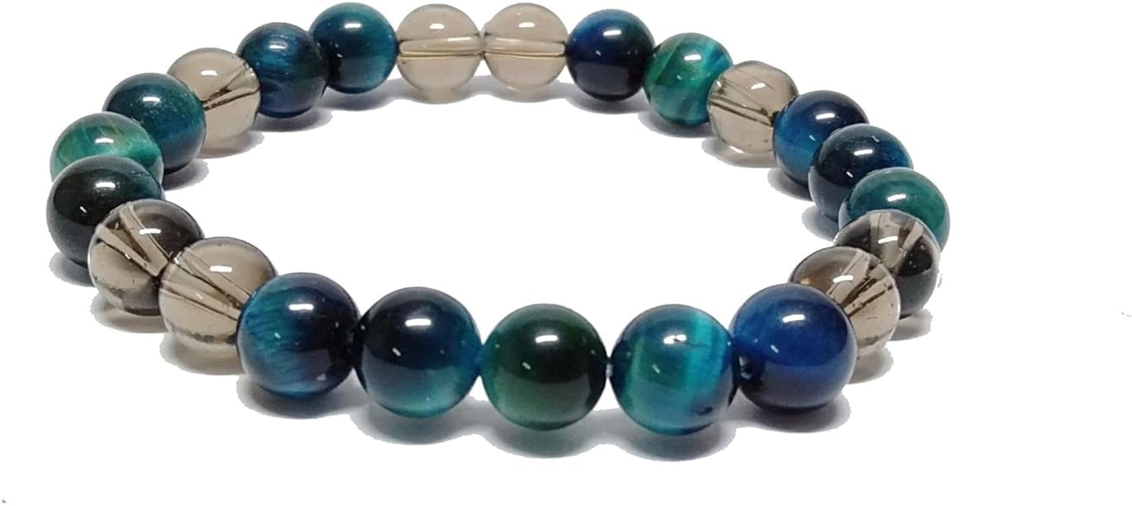 Bracelet Best Blue Natural AAA Grade 8mm Tiger Eye and Smoky Quartz Men, Women Bracelet 8 mm 7.5"
