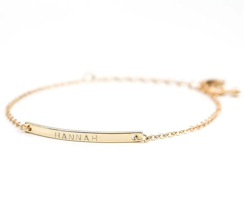 16K Gold Your Name Bar Bracelet Personalized gift Gold Plated bar Delicate Hand Stamp Best bridesmaid Wedding Graduation Gift