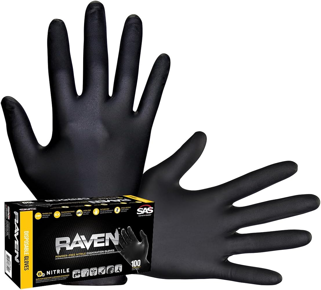 SAS SAFETY CORP 66516 Raven Nitrile Small Black Powder-free Gloves