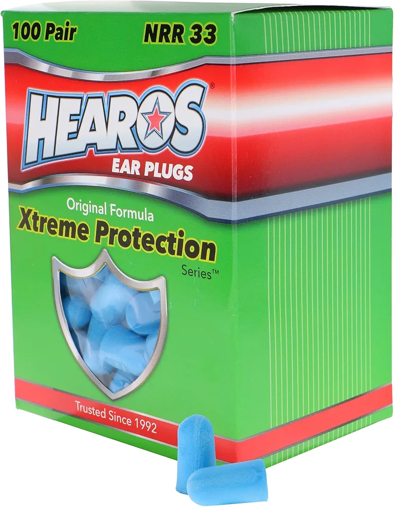 HEAROS Xtreme Foam Earplugs, 33dB NRR Ear Plugs, 100 Pairs, Foam Ear Plugs Noise Reduction & Hearing Protection