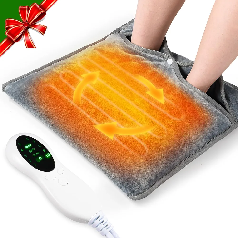 Double-Layer Electric Foot Warmers for Feet, 10 Temperatures & Feet Warmers for Women and Men, 4 Timers & Foot Heading Pad, Heated Slippers, Foot Warmer Under Desk,Birthday Gifts for Women, Mom