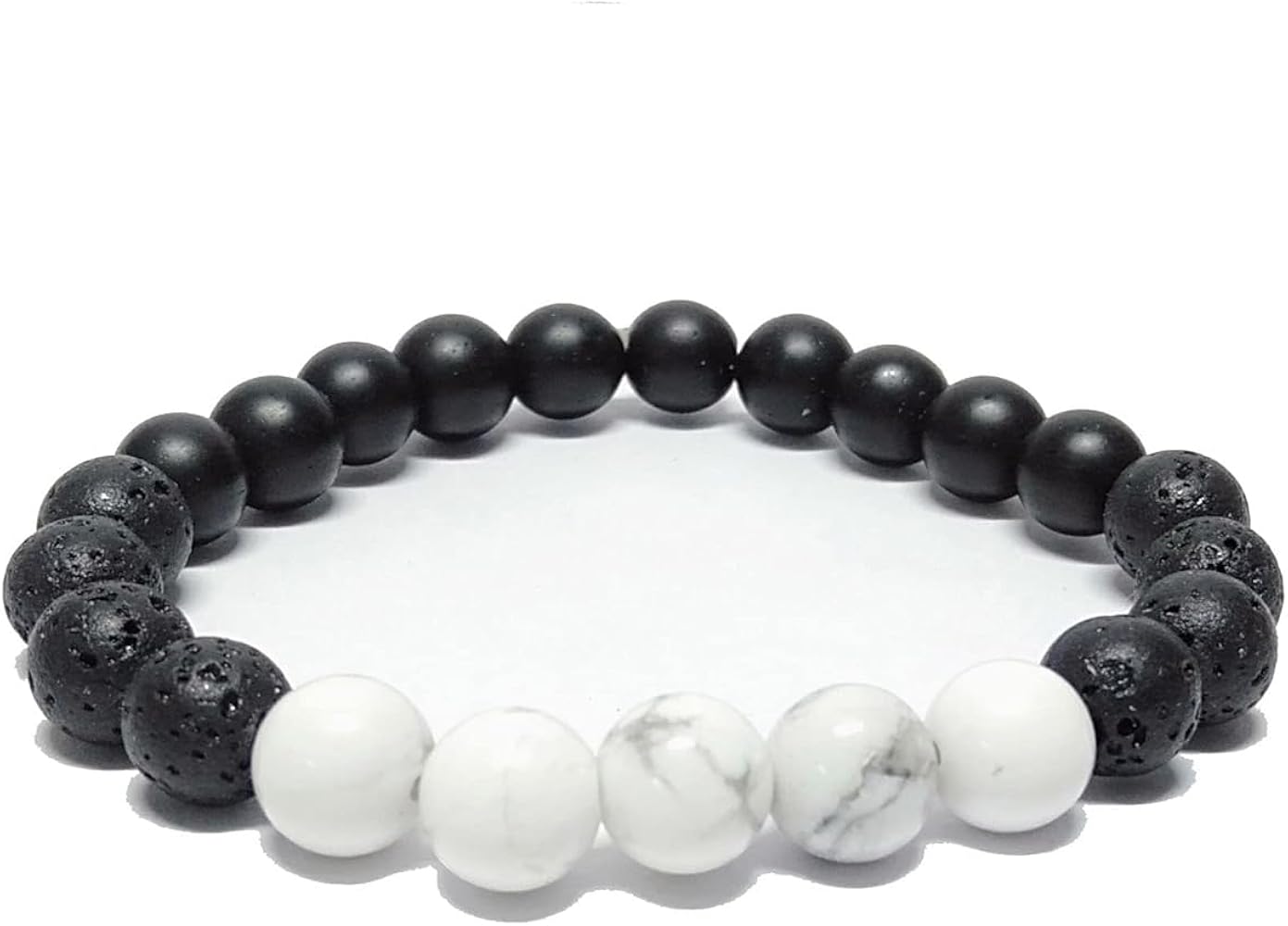 Bracelet Lava Howlite and Matte Black Onyx AAA Grade 8mm Black Onyx Men's, Women's Bracelet Stone Bracelet