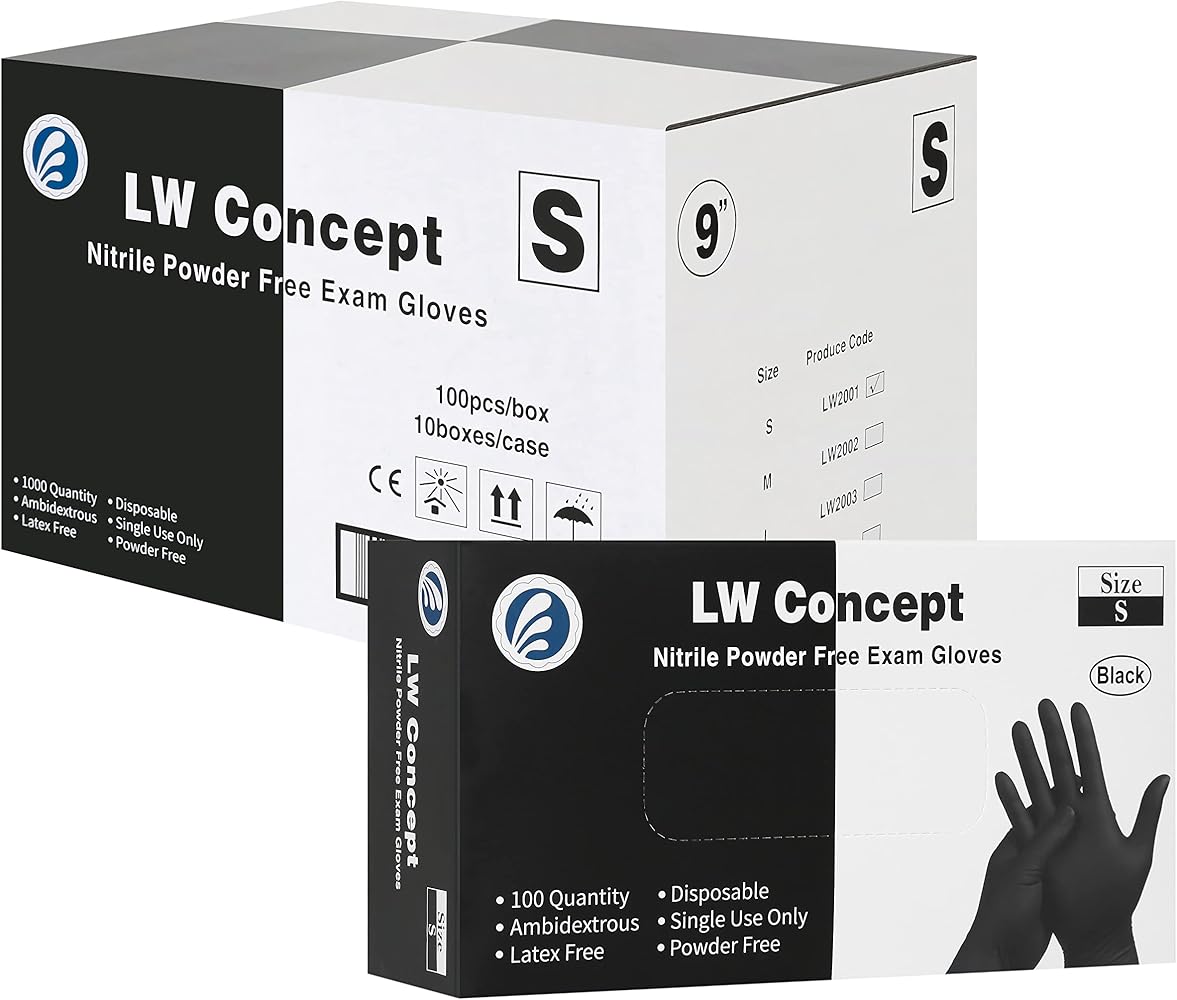 Disposable Nitrile Gloves, Chemical Resistant, Powder-Free, Latex-Free, Non-Sterile, Food Safe, 5 Mil, Black, 1000-Count (Small)