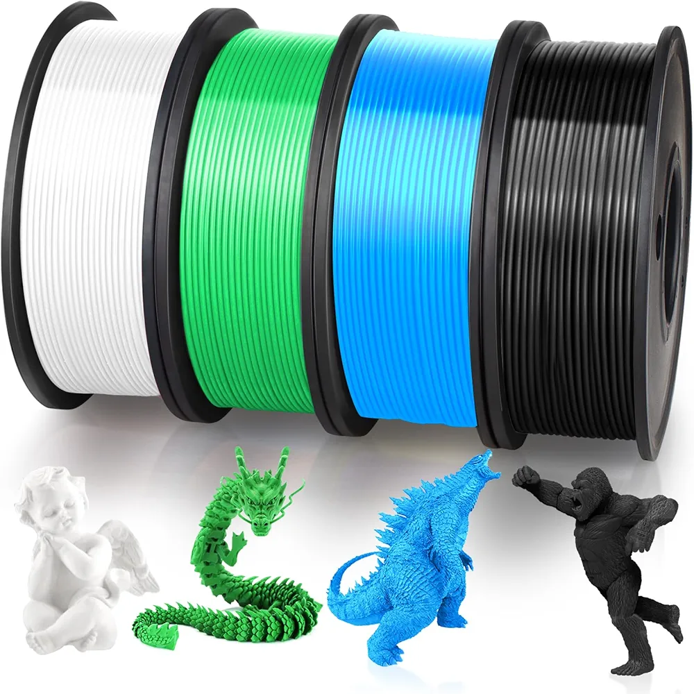 PLA 3D Printing Filament 1.75mm, 250g×4 Spools, PLA Filament Bundle 4 Colors, 1Kg in Total, 3D Printer Filament Dimensional Accuracy +/- 0.02mm, No Clogging&Bubble, Fit for Most FDM Printer