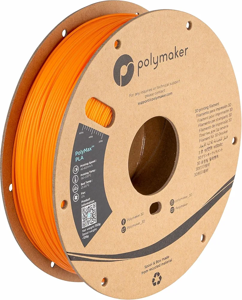 Polymaker Polymax Tough PLA 3D Printer Filament 1.75mm, 750g Orange PLA Filament - PolyMax 1.75 PLA Filament Orange, Tougher Than PLA+ 3D Filament, High Impact Strength for Functional Application