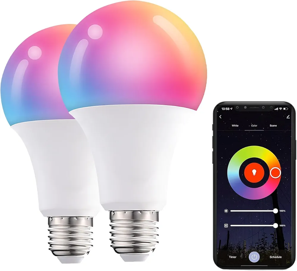 (2 Qty) 10W LED Smart Light Bulb, Alexa Compatible Echo Light Bulb, Tuya Smart Life App, Music Mode, Brightness Adjustment, RGB Color Changing light bulb, Smart Indoor Bulbs That Work with Alexa