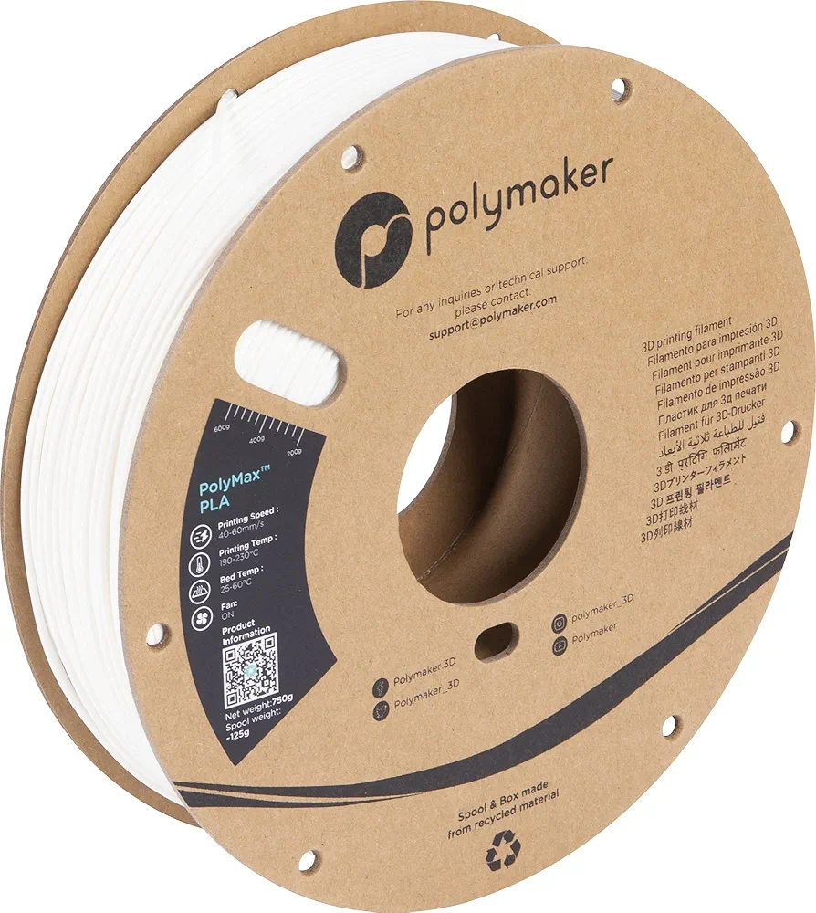 Polymaker Polymax Tough PLA 2.85mm 3D Printer Filament, 750g White PLA Filament Strong PLA - Polymaker PolyMax PLA 2.85 White Filament High Impact Strength, Print with 2.85mm Openning 3D Printers Only