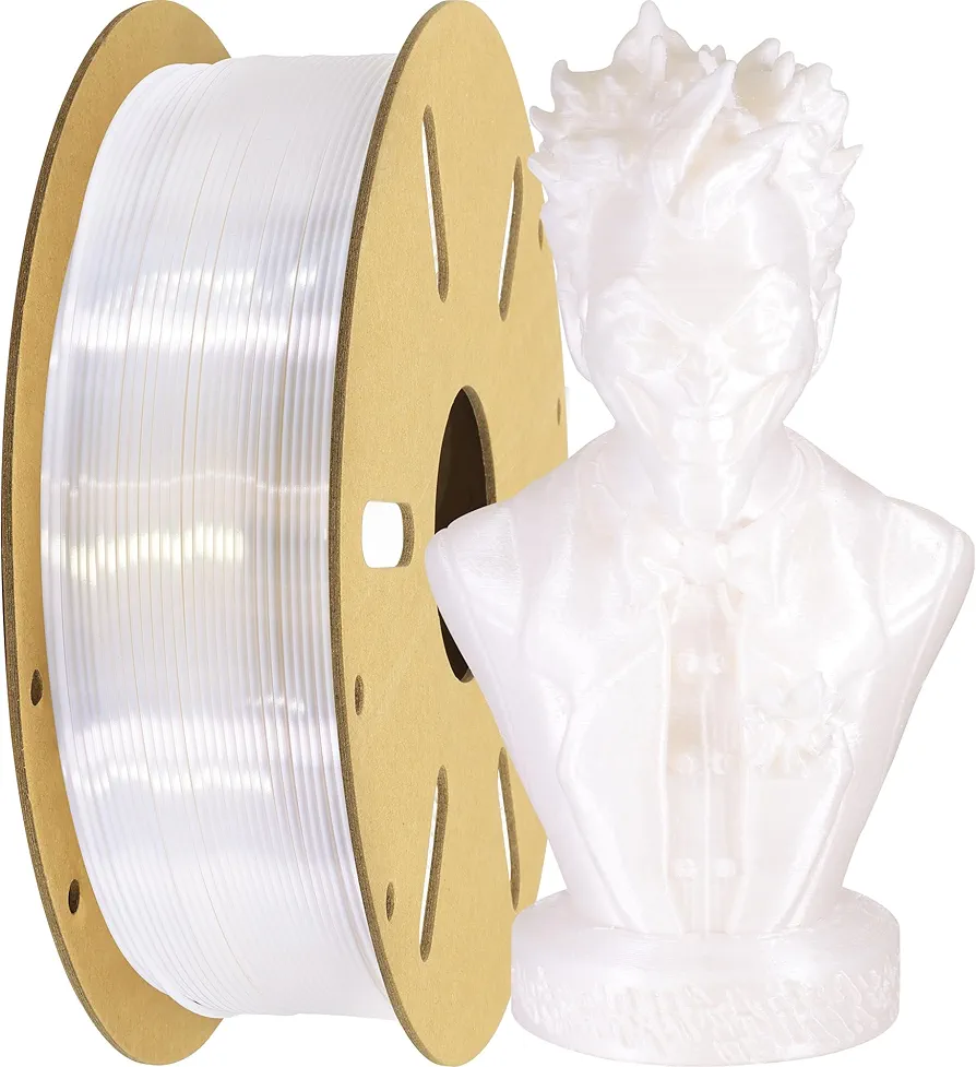 Silk White PLA 3D Printing Filament, Silk Shiny PLA 1.75mm 3D Printer Filament, Widely Support 3D Printer/3D Pen, 1kg 2.2lbs Cardboard Spool Silk White PLA by Mchyi