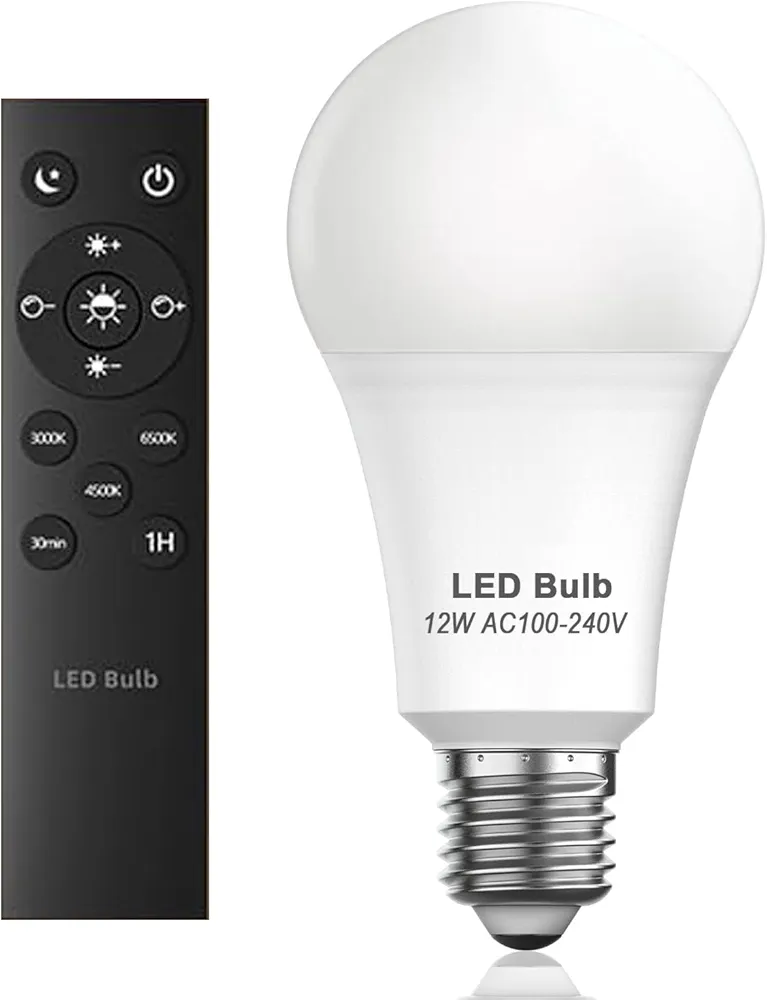 luckystyle LED Lght Bulbs with Remote Control,E26 Light Bulbs Dimmable 3000k-6500k,Led Bulbs 12W Energy Efficient,Cordless Light Bulb for Lamp Lighting for Bedroom Living Room Office,Timer