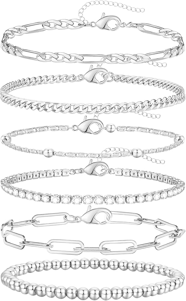adoyi Gold Bracelets for Women, 14K Gold Plated Bracelet Stack Set Adjustable Stackable Charm Bracelets Paperclip Chain Cuban Link Layered Waterproof Bracelet Sets Gifts for Womens 6.0/6.8/7.2"