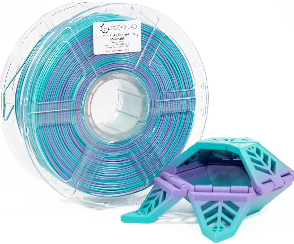 Rainbow 3D Printer PLA Filament, COOKIECAD Mermaid Transition Filament (Purple to Green to Blue, Rainbow), Perfect for Any Design,1.75mm, 1kg
