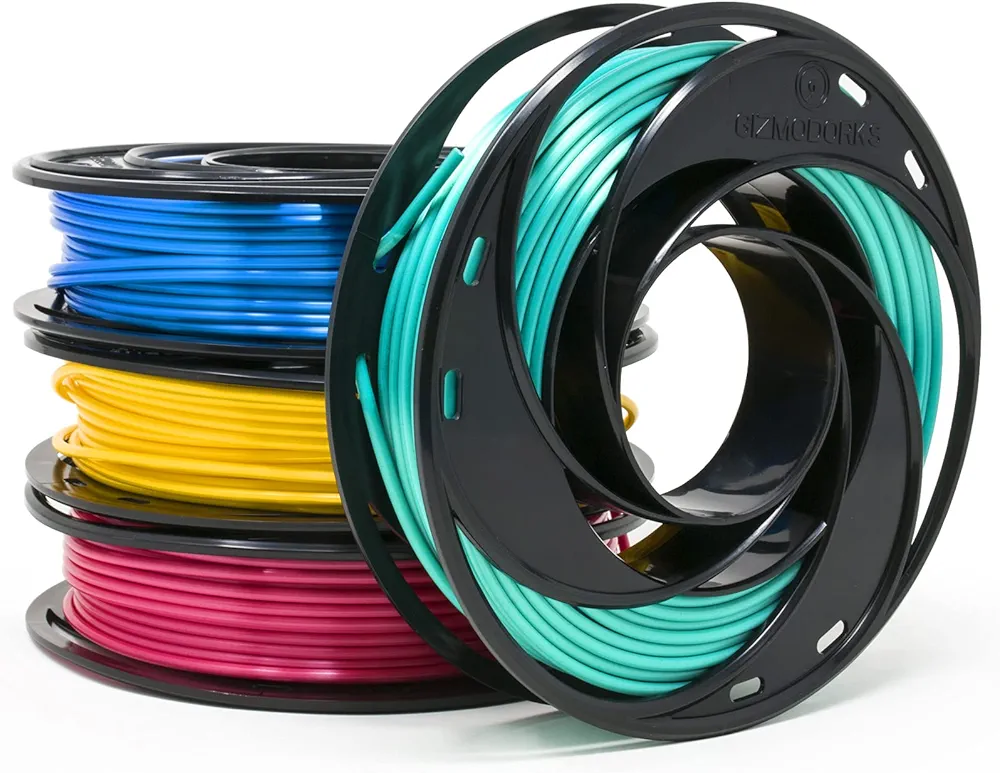 Gizmo Dorks Silk PLA 3D Printer Filament 1.75mm 200g, 4 Color Sample Pack - High Gloss Ocean Blue, Red Pink, Teal, Yellow Gold