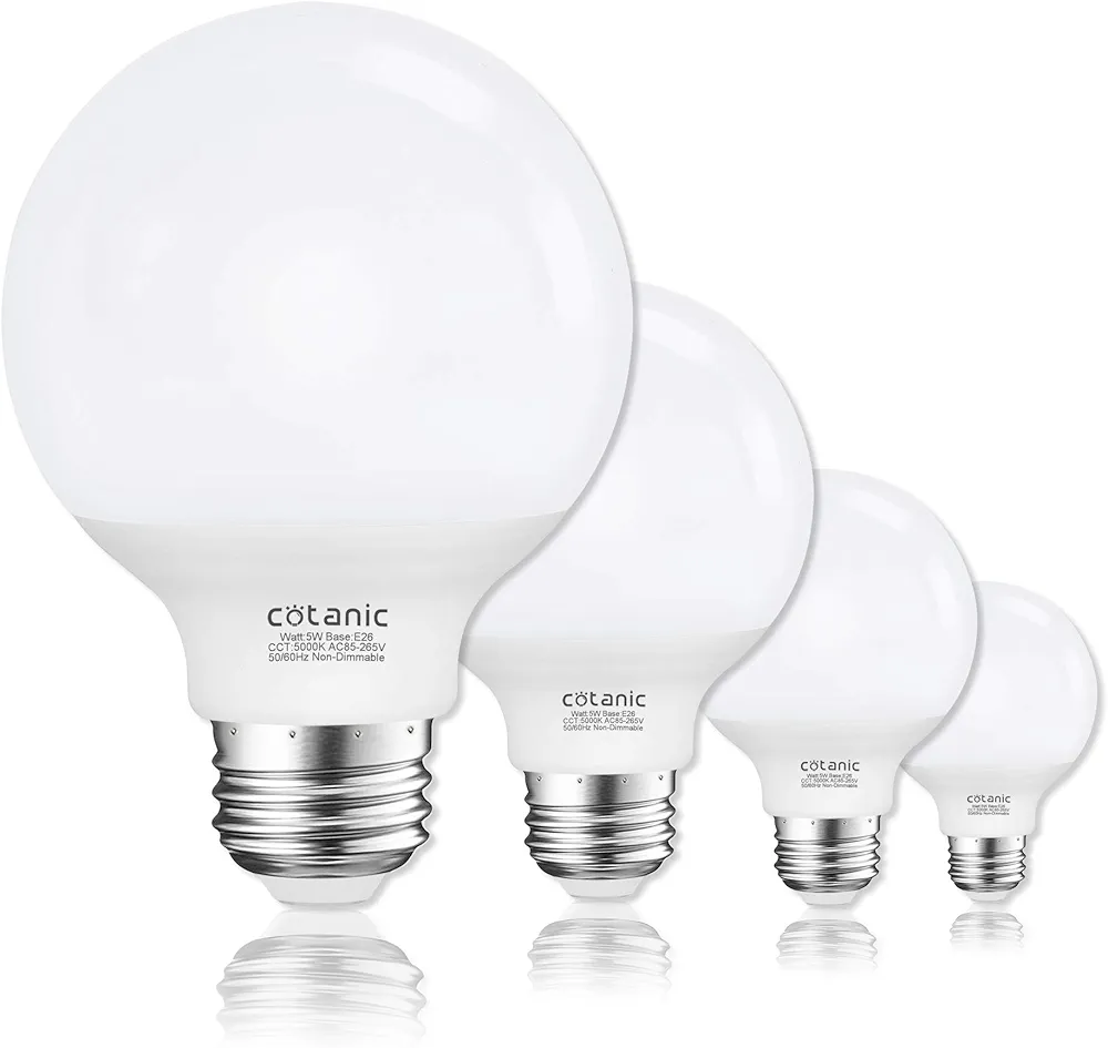 Cotanic Vanity Light Bulb 5000K Daylight,G25 LED Globe Light Bulbs for Bathroom Vanity Mirror, E26 Medium Base,5W 60W Incandescent Equivalent,500LM,Non-dimmable,4 Pack