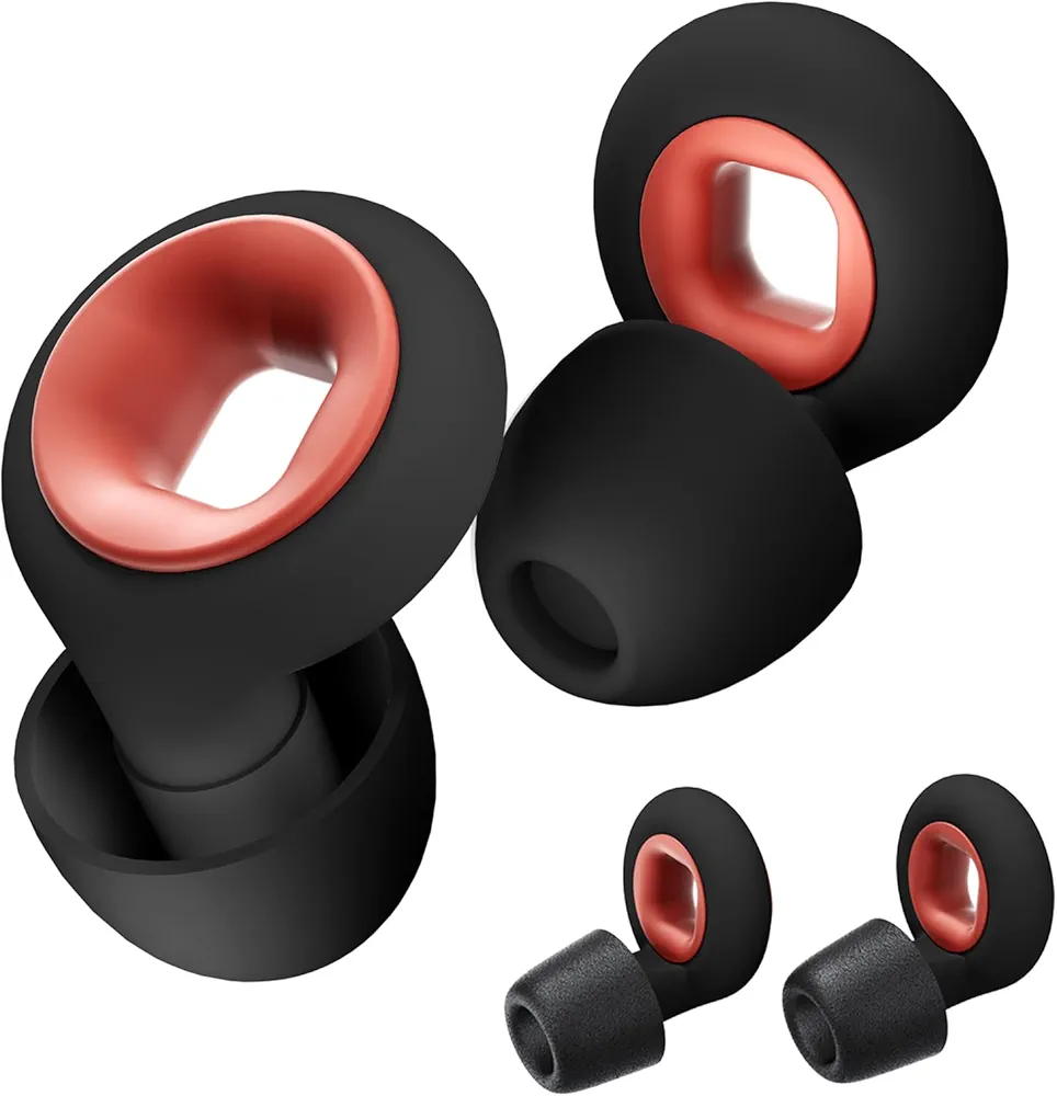 Concert Ear Plugs, 2 Pair BNU High Fidelity Noise Cancelling Earplugs Hearing Protection for Musicians,Festivals,Raves Sleep, 25-33db Noise Reduction 6 Pair Reusable Foam＆Silicon Tips in S/M/L Black